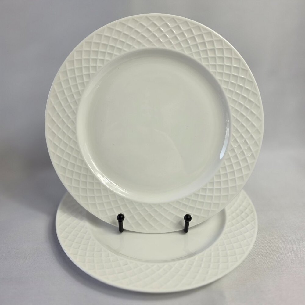 TWO Mikasa Trellis Salad Plates White Embossed Lattice Bone China